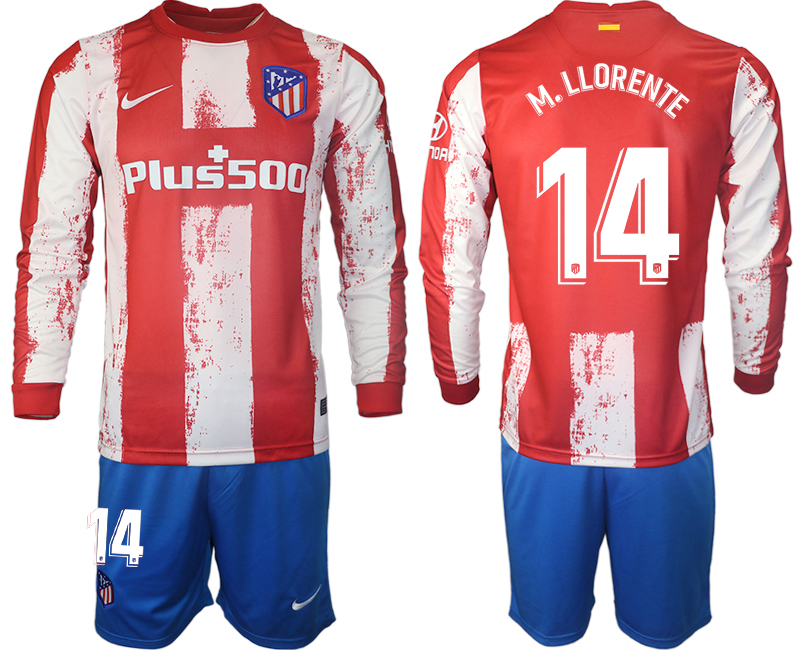 Men 2021-2022 Club Atletico Madrid home red Long Sleeve #14 Soccer Jersey